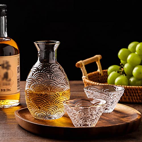 WINIAER Glass Sake Set with Warmer and Cups - Crystal Drinkware for Hot or Iced Sake