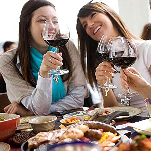 WOCRAFT Wine Charms Set for Wine Tasting Party - 25mm Stainless Steel Rings, 50 Sets, Antique Silver, Includes 17 Styles