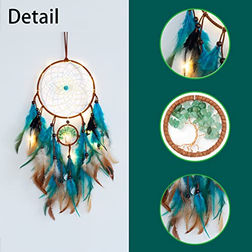 Tree of Life Dream Catcher with LED Fairy Lights and Blue Quartz