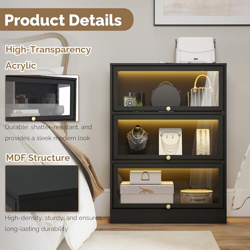 3-Tier Acrylic Display Cabinet with RGB LED Lighting for Collectibles