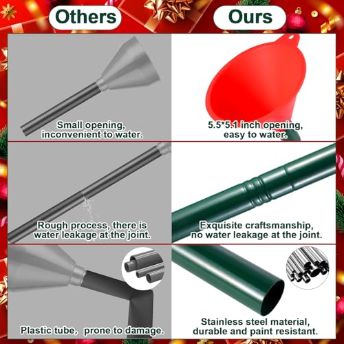 Red Christmas Tree Watering Funnel, 45-inch Long, Watertight Silicone & Stainless Steel