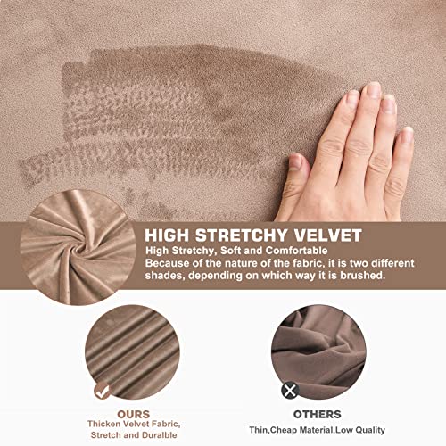 Large Velvet Ottoman Slipcover - Non-Slip Elastic Fit, Taupe