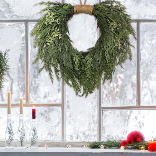 16-Inch Norfolk Pine Christmas Wreath for Front Door and Home Decor