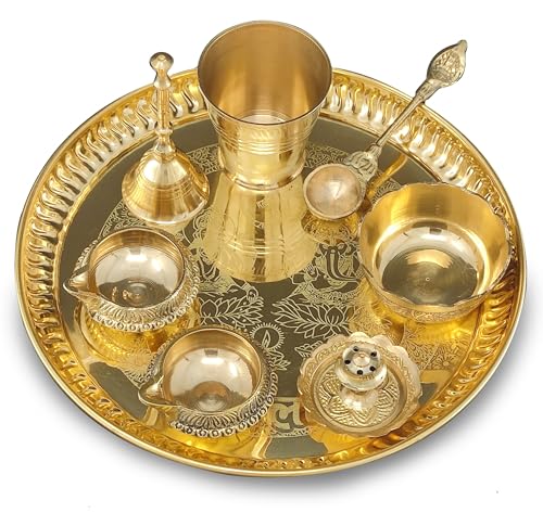 8-Inch Brass Pooja Thali Set for Mandir and Festive Worship
