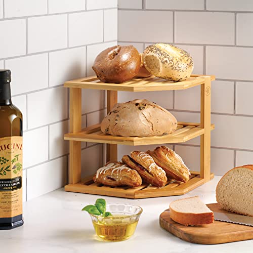 3-Tier Bamboo Corner Cabinet Organizer for Plates, Bowls, and Mugs