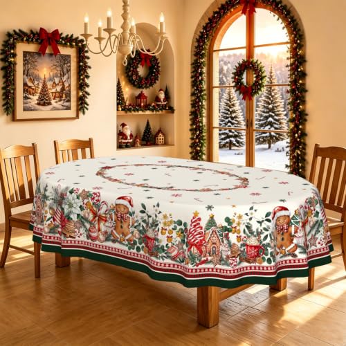 Gingerbread Candy Cane Oval Christmas Tablecloth 60x120 Inch (Gingerbread / 120" x 60")