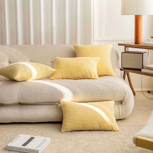 Home Brilliant Striped Corduroy Throw Pillow Covers - Set of 2, 18x18 Light Yellow