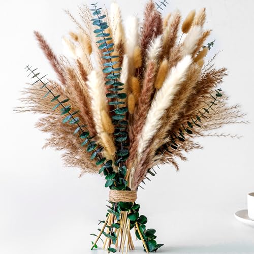 Dried Pampas Grass Bouquet - Boho Floral Centerpiece with Eucalyptus