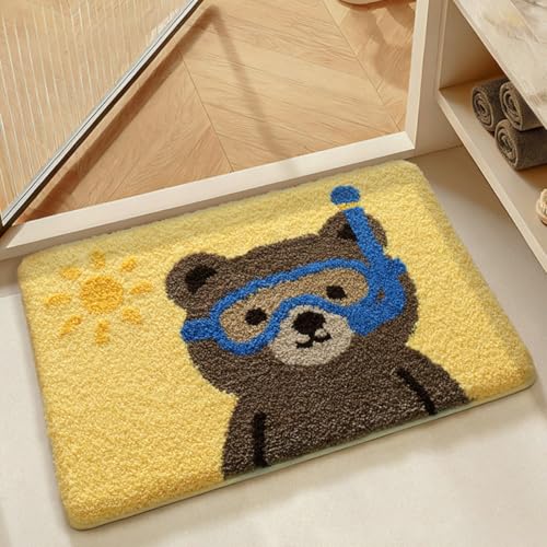 Cute Cartoon Bear Bathroom Rug, Soft Microfiber Mat, Non-Slip