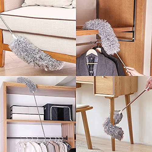 Microfiber Feather Duster with 30-100 Inch Extendable Pole & Bendable Head