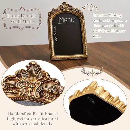 Vintage Gold Arch Chalkboard Sign with Stand - 7x10 Inch Tabletop Menu Board