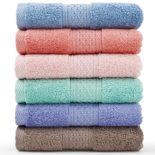 Cleanbear Washcloths Set, 100% Cotton, 6-Pack Wash Cloths, 13” x