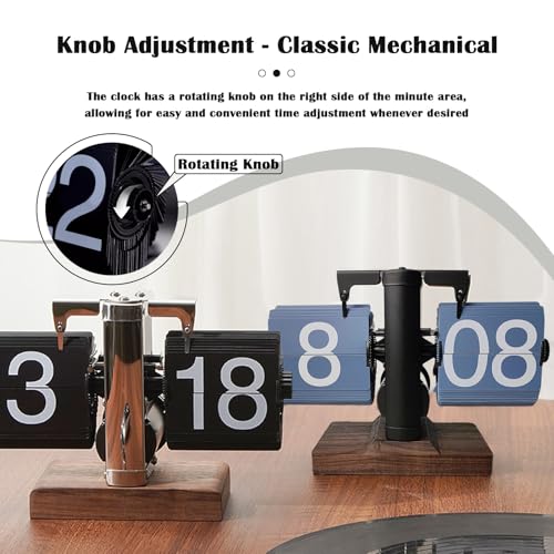 Retro Digital Flip Down Clock with Walnut Base - Mechanical Desk Clock