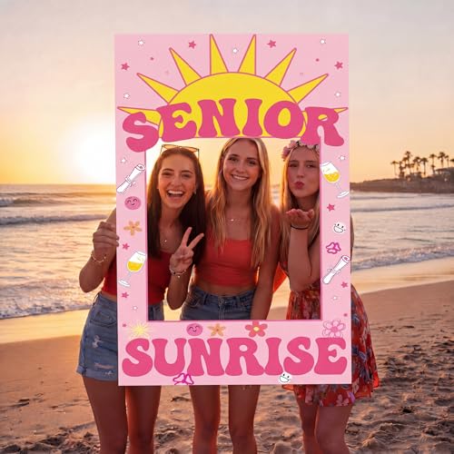 Pink Senior Sunrise Photo Booth Frame - Large 28x20 Inches for Group Photos