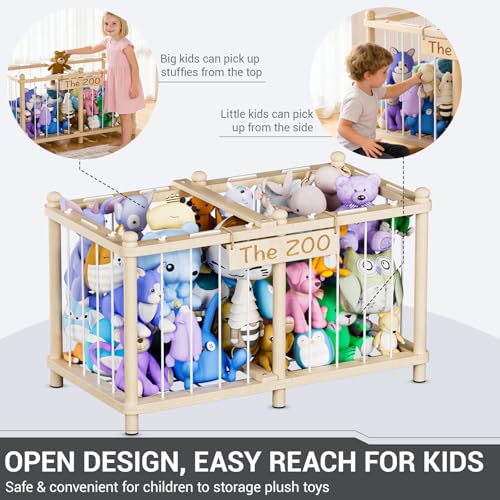 Wooden Stuffed Animal Storage Zoo - Large Capacity Toy Organizer for Kids