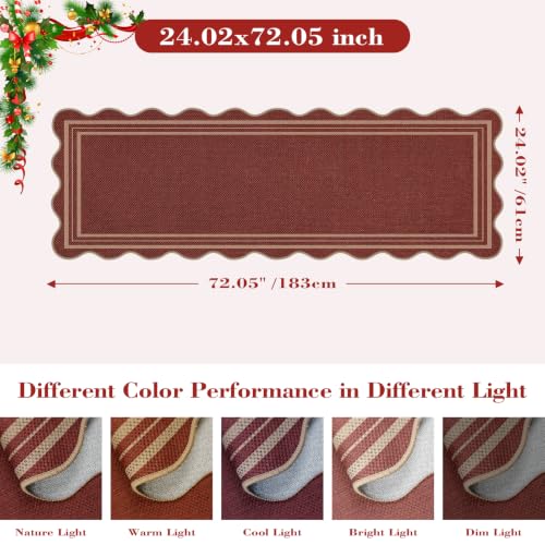 LORWER 2' x 6' Red Scalloped Christmas Runner Rug, Non-Slip Indoor/Outdoor Farmhouse Entryway