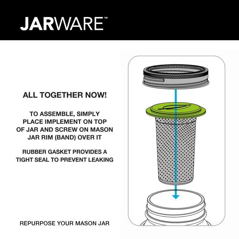 Jarware Mason Jar & Tea Infuser Lid - Fits Regular Mouth Mason Jars, Stainless Steel Filter, Perfect for Hot & Cold Brew Tea (Variation: Mason Jar & Tea Infuser Lid)