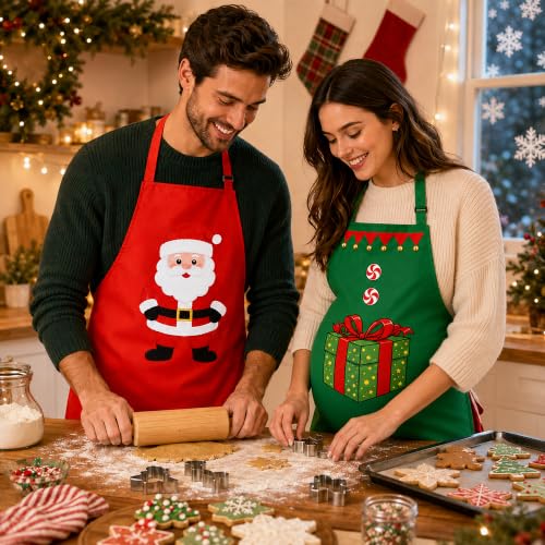 Christmas Matching Apron Set for Couples - Extra Large Holiday Kitchen Outfits