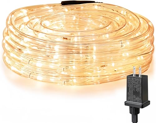 33ft LED Rope Lights, Waterproof Outdoor Warm White String Lights, 24V
