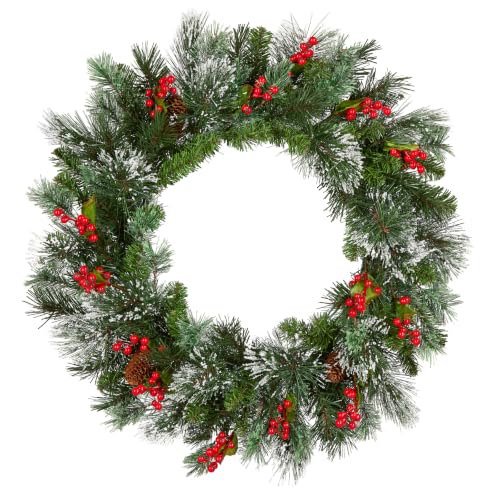 24in Battery-Operated Pre-Lit Wintry Pine Christmas Wreath with Cones & Berries