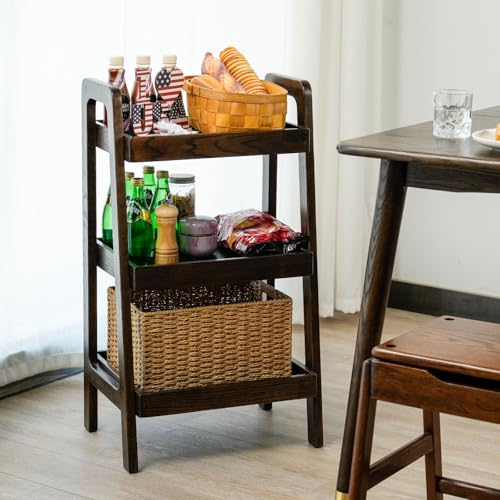 Towood Lifee Walnut 3-Tier Ladder Shelf Solid Oak Wood Storage Bookcase