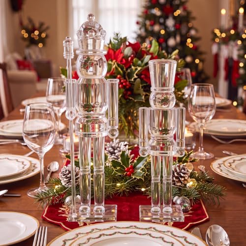 Qunclay 2 Pcs Clear Acrylic Christmas Nutcrackers - 12 and 10 Inches