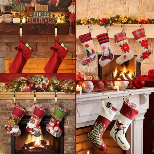 ANOEPUY 6 Pack Gold Stocking Hangers for Mantle - Adjustable, No-Drill Christmas Garland Clips