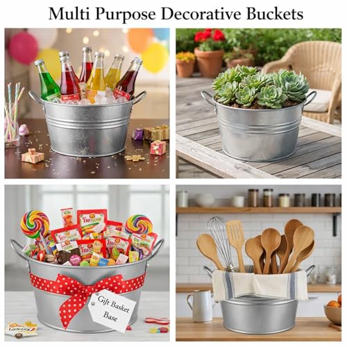 4 Pack 1 Gallon Galvanized Metal Buckets with Handles - Small Farmhouse Decor