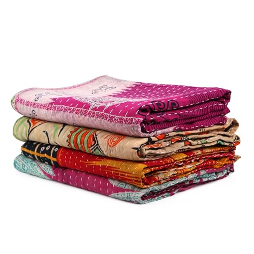 Tribal Kantha Quilts - Vintage Cotton Bed Cover Throw (Pack of 3)
