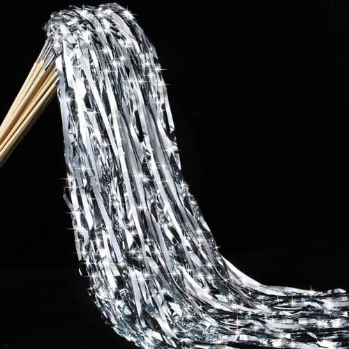 Silver Wedding Ribbon Wands with Bells - 50 Pack Fairy Send Off Sticks