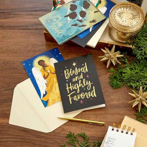 Holiday Angel and Choir Christmas Cards - Mahogany 12-Pack with Religious Sentiments
