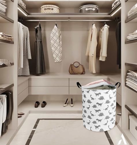 Round Dinosaur Laundry Hamper - Fabric Storage Basket with Handles