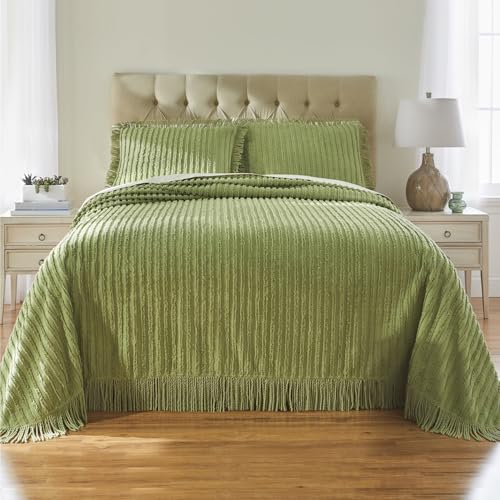 Chenille Cotton Bedspread - Full Size, Burgundy Color