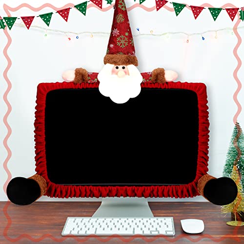 Oudain 2-Pack Christmas Monitor Covers with Santa & Reindeer Decorations, Fits 19-27 inch Screens
