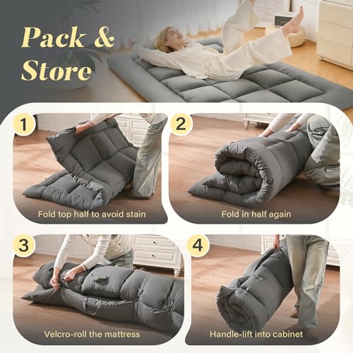Foldable Japanese Floor Mattress - Twin Size Memory Foam Futon for Guests
