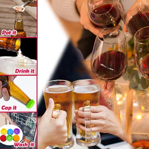 Superjackwang 6 Pack Reusable Silicone Beer Bottle Caps - Food Grade, BPA-Free, Multi-Color Seals for Soda, Beverages & Homebrew