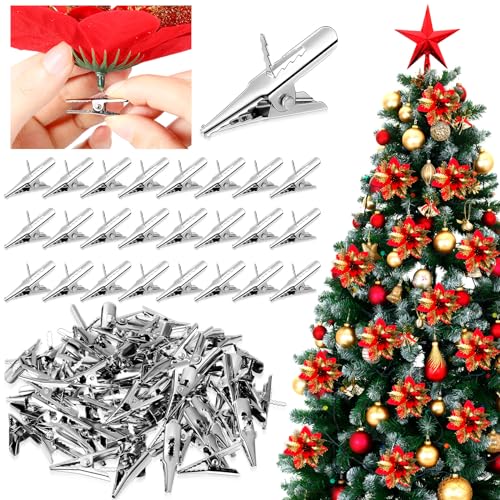 100-Pack Metal Alligator Clips for Christmas Ornaments - 1.18 Inch Craft Clamps