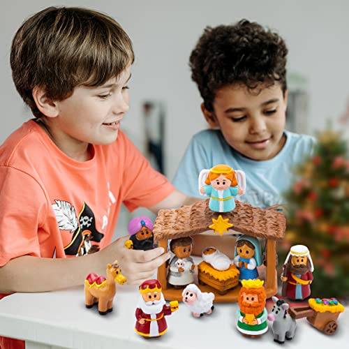 Mini Nativity Playset for Kids - 13 Piece Christmas Scene Decorations