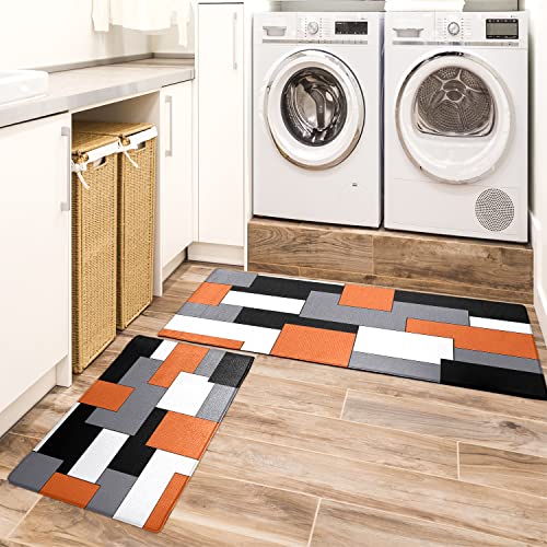 2-Piece Anti-Fatigue Kitchen Rug Set, Geometric Cushioned Non-Slip Floor Mats