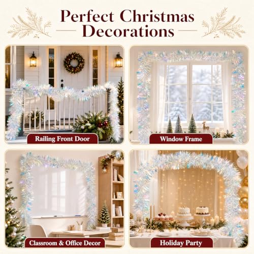 Aufee Iridescent Metallic Christmas Tinsel Garland 20ft for Indoor & Outdoor Decor