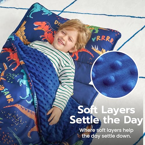 Joiedomi Toddler Nap Mat with Removable Pillow & Minky Blanket (55"x30")