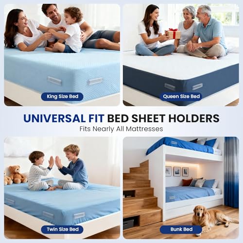 Bed Sheet Holders for Corners - Heavy Duty Fitted Sheet Clips, 4 Pack