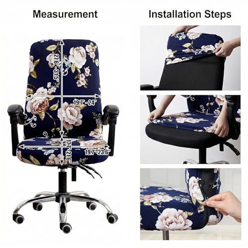Stretch Office Chair Cover - High Back Slipcover, Peony, Large