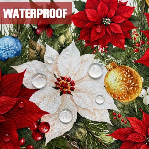 OwBgsdh 60x102 Oval Poinsettia Christmas Tablecloth - Waterproof, Wrinkle-Resistant Linen