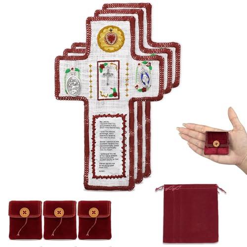 Catholic Pocket Prayer Quilts - 3 Pack with Crosses, 2x2 Inch