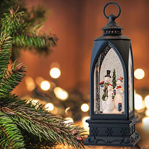 12-Inch Musical Christmas Snow Globe Lantern - Snowman Water Glitter Decor