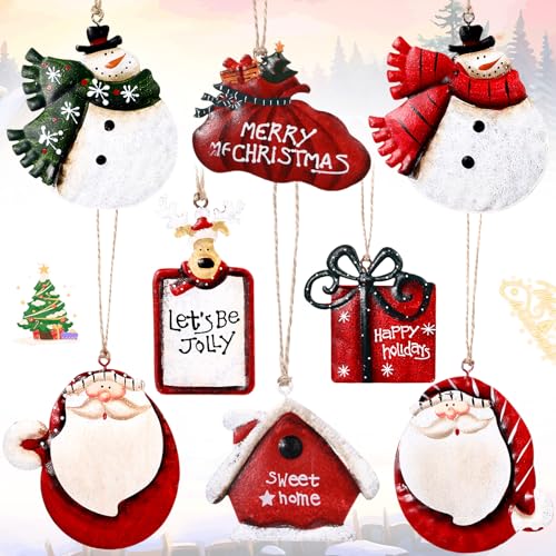 WILLBOND Santa Christmas Tin Ornament - 8 Pack Holiday Decorations