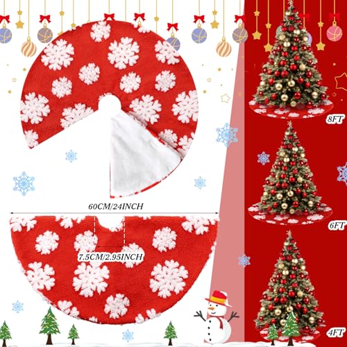 24 Inch Red and White Plush Snowflake Christmas Tree Skirt