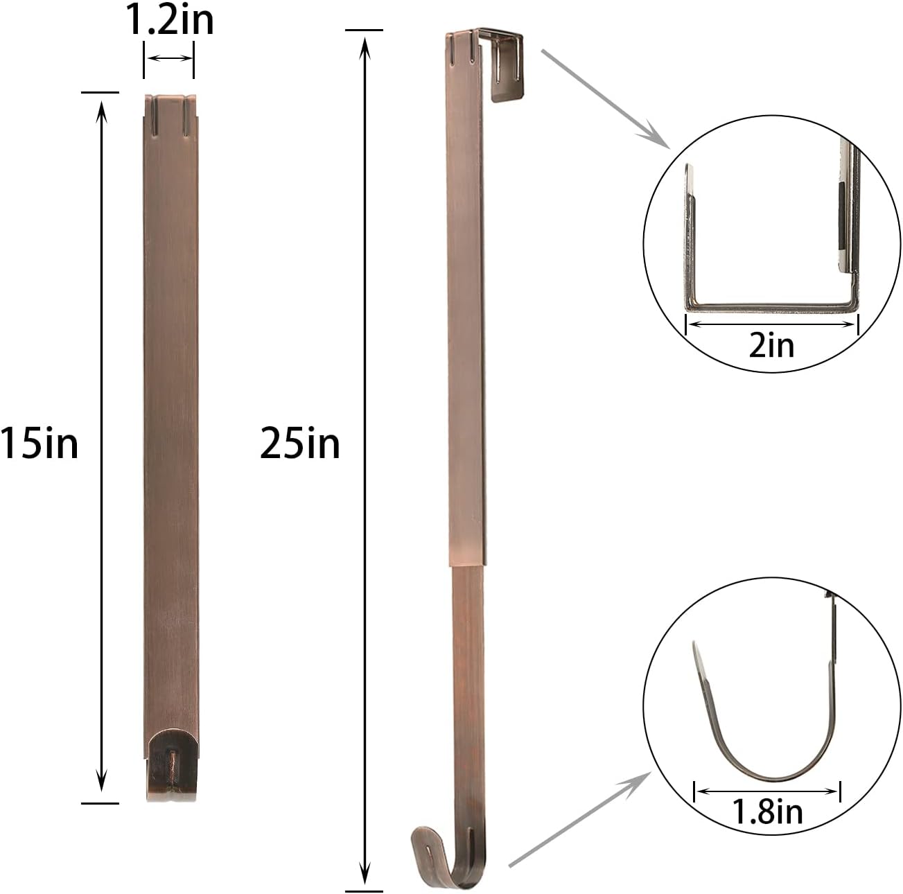 Sattiyrch Adjustable Wreath Hanger - Over The Door Hook 15-25 Inch | Holds Up to 20 lbs, Brushed Copper