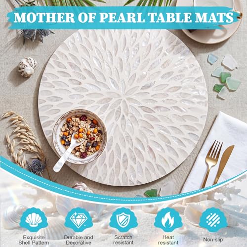 Ferrochef 4 Pack 11.8'' White Mother of Pearl Shell Leaf Placemats - Handcrafted Boho Farmhouse Table Decor for Weddings & Holidays